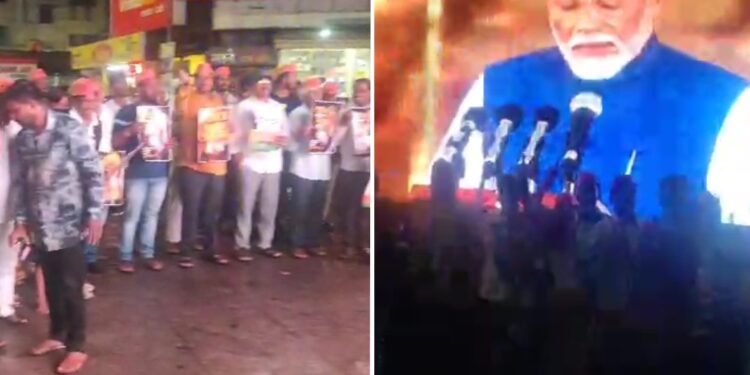 सोलापुरात भर पावसात भाजप कार्यकर्त्यांनी पाहिला मोदींचा शपथविधी सोहळा