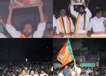 सोलापुरात सिनेअभिनेते पवन कल्याण यांचा रेकॉर्ड ब्रेक रोडशो ; जेसीबीने पुष्पांची उधळण ; छत्रपती शिवाजी महाराज डॉक्टर बाबासाहेब आंबेडकरांच्या प्रतिमा भेट