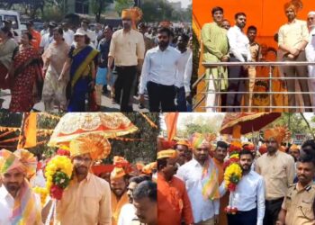 सोलापुरात जिल्हा प्रशासनाचे पदयात्रेतून शिवरायांना अभिवादन ; कलेक्टर, सिईओंनी केले पालखीचे सारथ्य