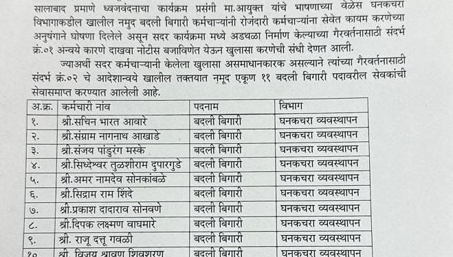 सोलापूर महापालिका आयुक्तांचा दणका  !  11 कर्मचाऱ्यांना केला दंड पण आनंद चंदनशिवेंमुळे नोकरी वाचली