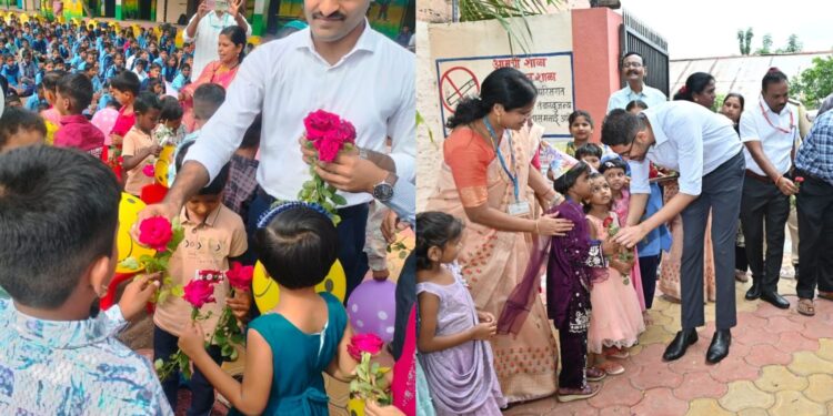 IAS अधिकाऱ्याच्या हातून गुलाब घेताच विद्यार्थ्यांचा आनंद गगनात ! असा झाला प्रवेशोत्सव