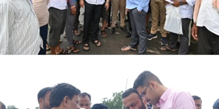 पालकमंत्री शेतकऱ्यांच्या बांधावर ; आमदार सुभाषबापू आणि आमदार सचिनदादा सोबत अतिवृष्टीची पाहणी