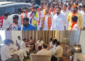 सोलापुरात महायूतीच्या बैठकीपूर्वी शिवसेनेचे शक्तिप्रदर्शन ; भाजप सोबत युतीची चर्चा, नक्की काय घडले !