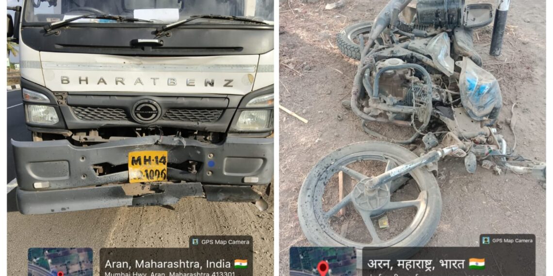 सोलापूर पुणे हायवेवर भरधाव ट्रकची दुचाकीला समोरून धडक ; एका तरुणाचा जागीच मृत्यू